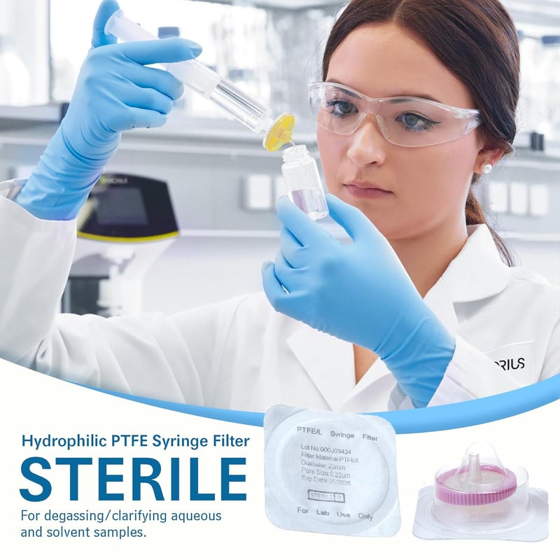 Labfil Sterilized Syringe Filter PTFE 20 Pack, 0.22 um Pore Size, 25 mm Membrane Diameter, Hydrophilic Filtration Sterile Packed Individually - Image 4